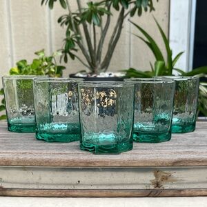 Vintage Set of 5 Libbey Facets Lowball Tumblers~Light Green